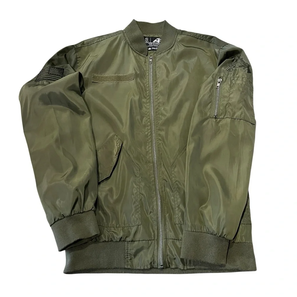 Army Performance Bomber Jacket Unisex Small Green Satin Military Uniform Costume